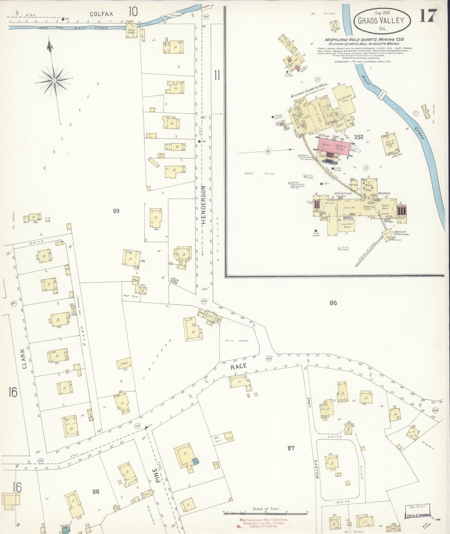 Sanborn Fire Insurance Map from Grass Valley, Nevada County, California (1898), Sheet #0017 - Historic Sanborn Fire Insurance Map Print, vintage old map wall art, antique decor, genealogy gift, California California map
