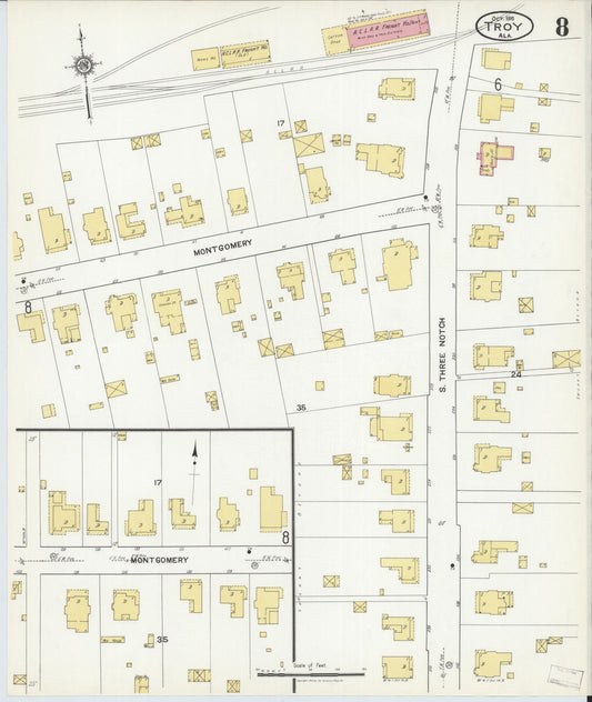 Sanborn Fire Insurance Map from Troy, Pike County, Alabama (1916), Sheet #0008 - Historic Sanborn Fire Insurance Map Print, vintage old map wall art, antique decor, genealogy gift, Alabama Alabama map