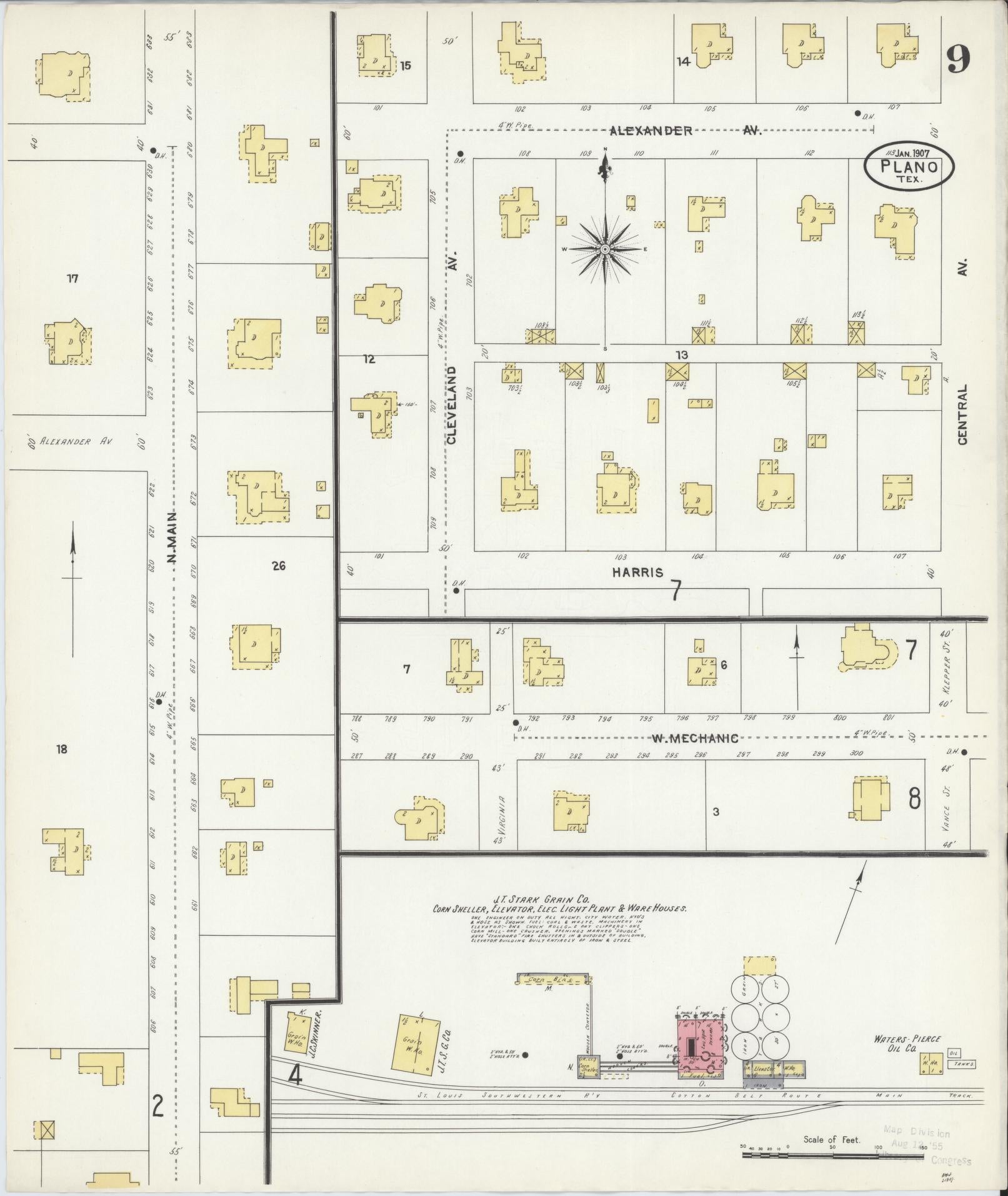 Sanborn Fire Insurance Map from Plano, Collin County, Texas (1907), Sheet #0009 - Historic Sanborn Fire Insurance Map Print, vintage old map wall art, antique decor, genealogy gift, Texas Texas map