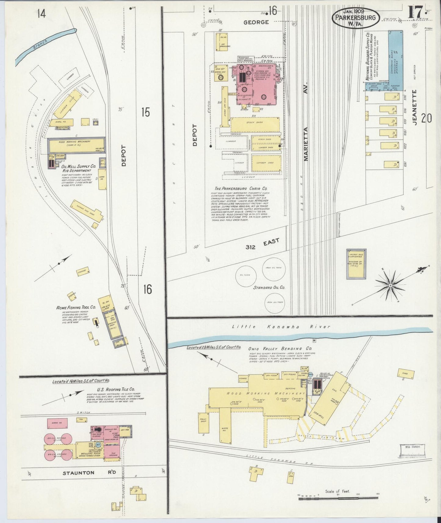 Sanborn Fire Insurance Map from Parkersburg, Wood County, West Virginia (1909), Sheet #0017 - Complete Map Set gallery image, historic Sanborn map, vintage wall art, West Virginia West Virginia