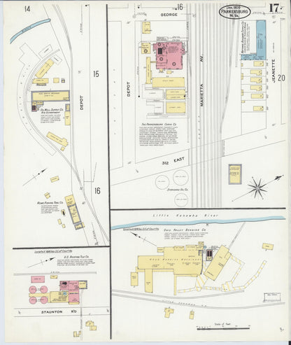 Sanborn Fire Insurance Map from Parkersburg, Wood County, West Virginia (1909), Sheet #0017 - Complete Map Set gallery image, historic Sanborn map, vintage wall art, West Virginia West Virginia