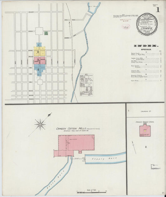 Sanborn Fire Insurance Map from Camden, Kershaw County, South Carolina (1894), Sheet #0001 - Historic Sanborn Fire Insurance Map Print, vintage old map wall art, antique decor, genealogy gift, South Carolina South Carolina map