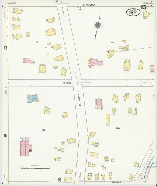 Sanborn Fire Insurance Map from Oneida, Madison County, New York (1909), Sheet #0015 - Historic Sanborn Fire Insurance Map Print, vintage old map wall art, antique decor, genealogy gift, New York New York map