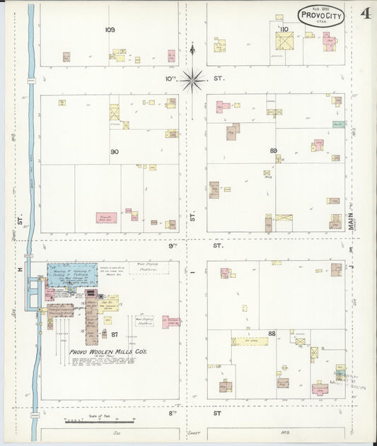 Sanborn Fire Insurance Map from Provo, Utah County, Utah (1890), Sheet #0004 - Historic Sanborn Fire Insurance Map Print, vintage old map wall art, antique decor, genealogy gift, Provo Utah map