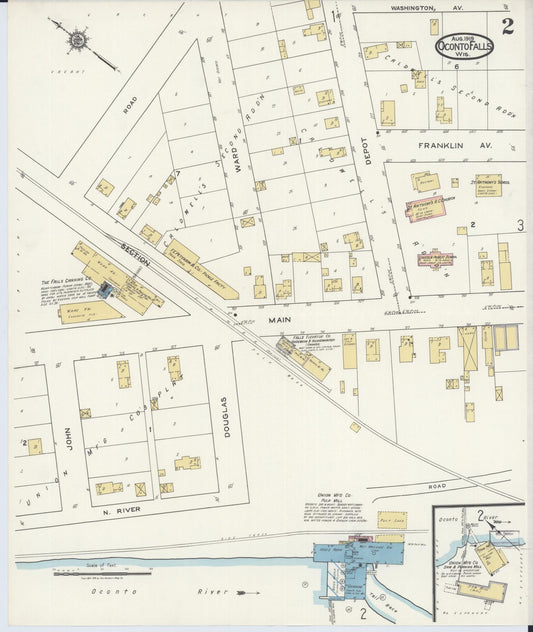 Sanborn Fire Insurance Map from Oconto Falls, Oconto County, Wisconsin (1919), Sheet #0002 - Historic Sanborn Fire Insurance Map Print, vintage old map wall art, antique decor, genealogy gift, Wisconsin Wisconsin map