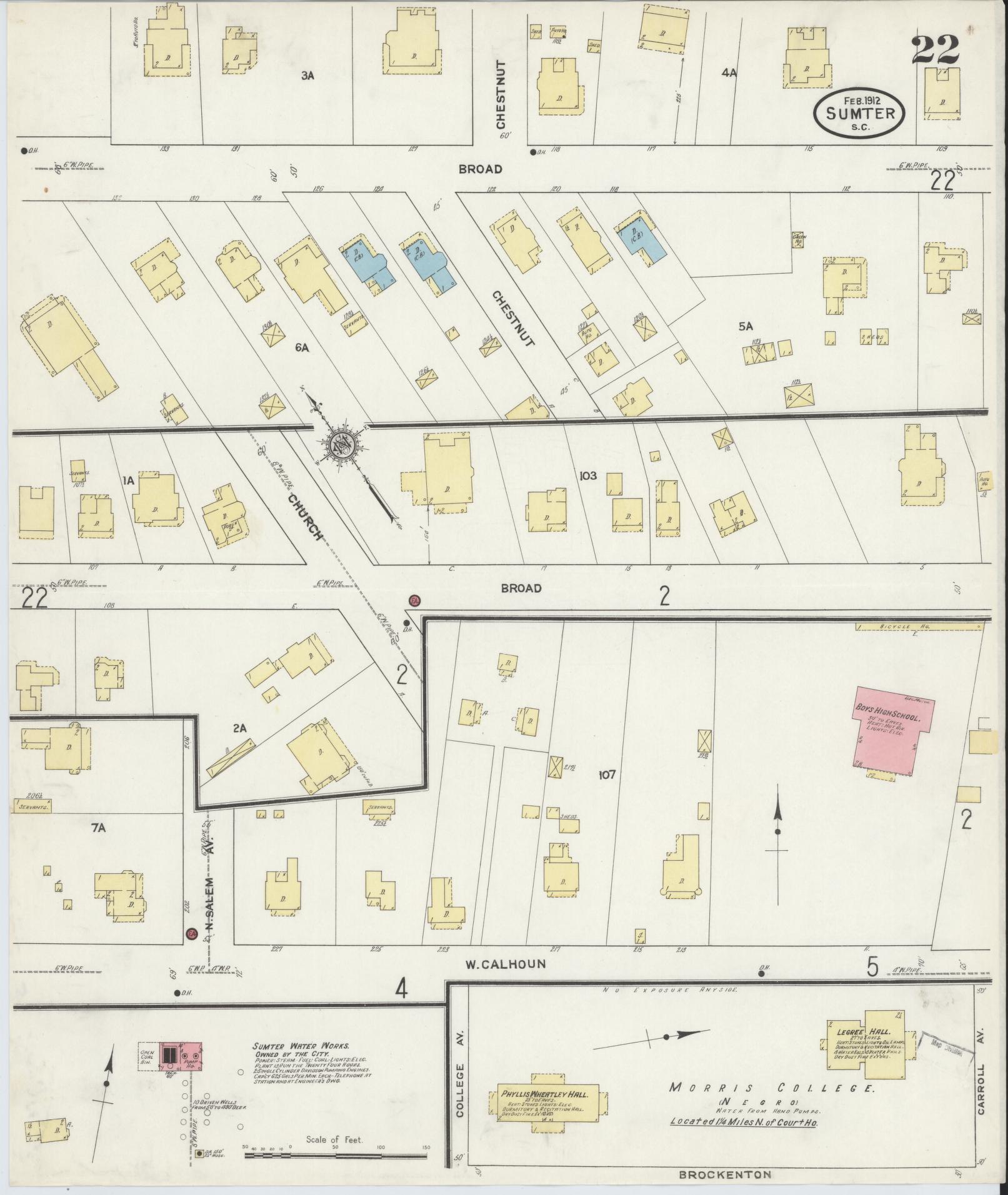 Sanborn Fire Insurance Map from Sumter, Sumter County, South Carolina (1912), Sheet #0022 - Historic Sanborn Fire Insurance Map Print, vintage old map wall art, antique decor, genealogy gift, South Carolina South Carolina map