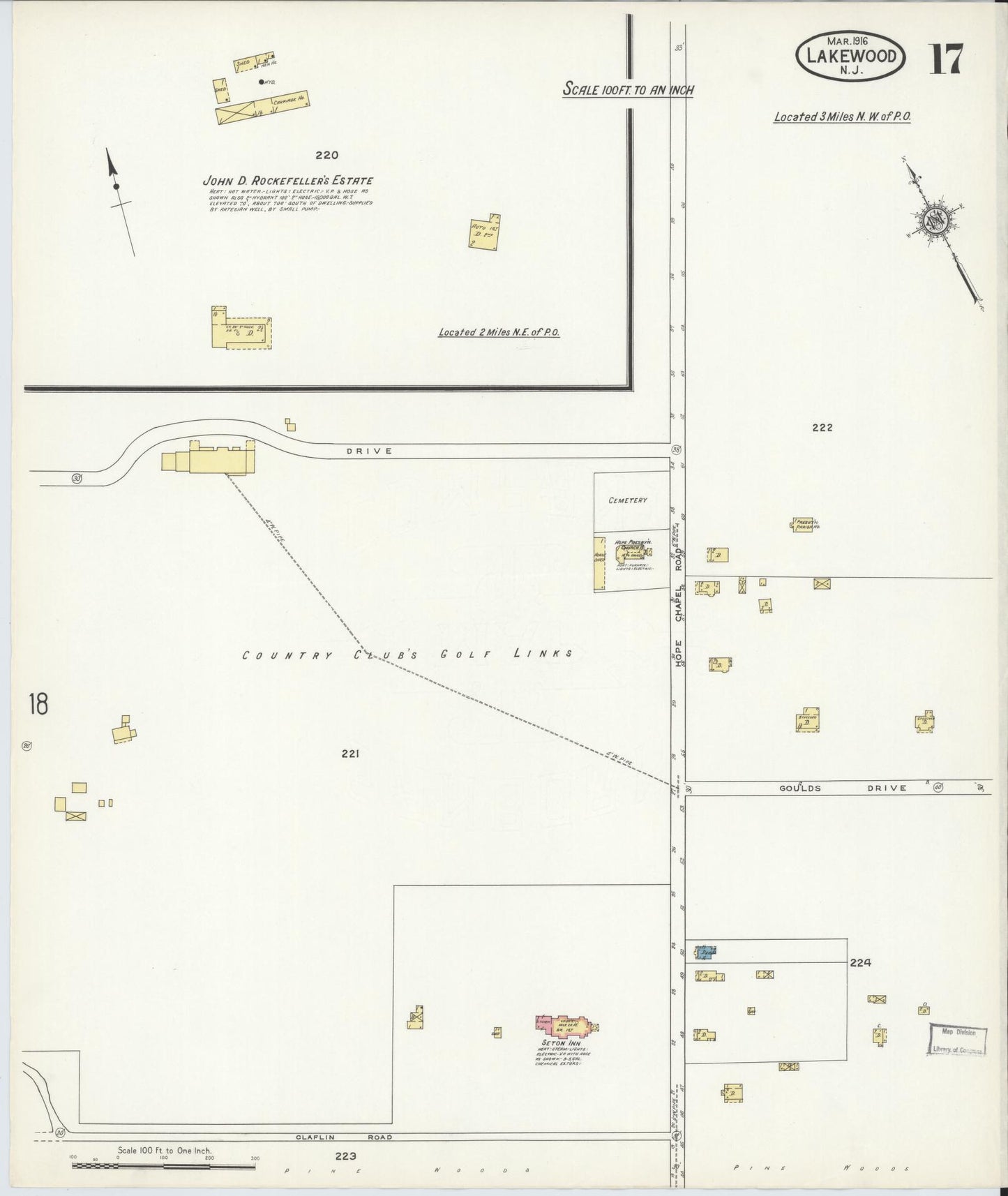 Sanborn Fire Insurance Map from Lakewood, Ocean County, New Jersey (1916), Sheet #0017 - Historic Sanborn Fire Insurance Map Print, vintage old map wall art, antique decor, genealogy gift, New Jersey New Jersey map