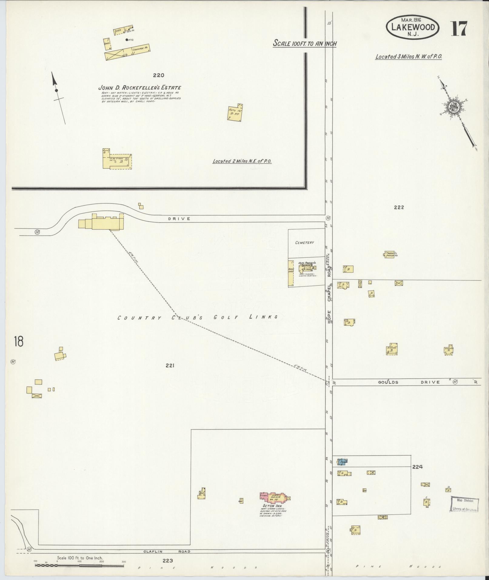 Sanborn Fire Insurance Map from Lakewood, Ocean County, New Jersey (1916), Sheet #0017 - Historic Sanborn Fire Insurance Map Print, vintage old map wall art, antique decor, genealogy gift, New Jersey New Jersey map