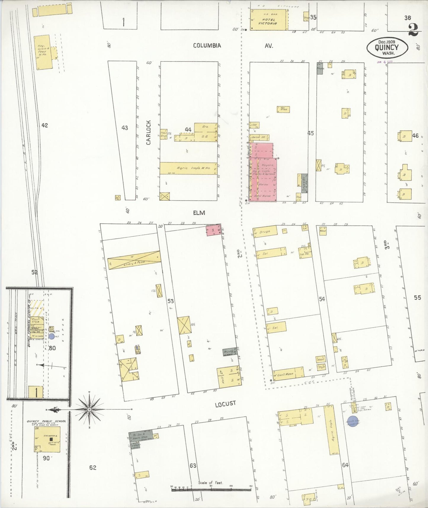 Sanborn Fire Insurance Map from Quincy, Grant County, Washington (1909), Sheet #0002 - Complete Map Set gallery image, historic Sanborn map, vintage wall art, Washington Washington