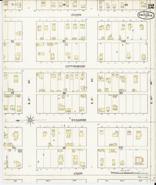 Sanborn Fire Insurance Map from Emporia, Lyon County, Kansas (1888), Sheet #0012 - Historic Sanborn Fire Insurance Map Print, vintage old map wall art, antique decor, genealogy gift, Kansas Kansas map