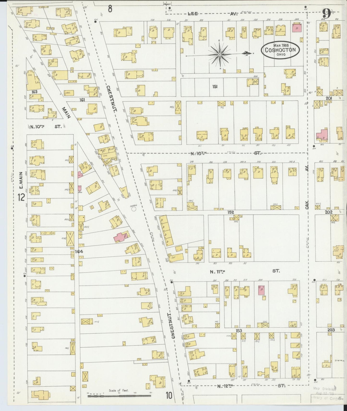 Sanborn Fire Insurance Map from Coshocton, Coshocton County, Ohio (1905), Sheet #0009 - Complete Map Set gallery image, historic Sanborn map, vintage wall art, Ohio Ohio