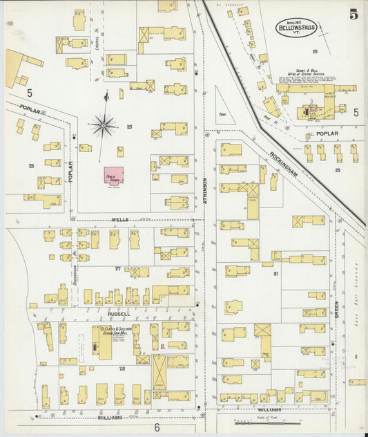 Sanborn Fire Insurance Map from Bellows Falls, Windham County, Vermont (1901), Sheet #0005 - Historic Sanborn Fire Insurance Map Print, vintage old map wall art, antique decor, genealogy gift, Vermont Vermont map