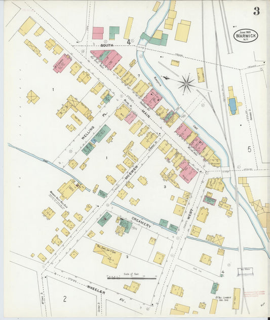 Sanborn Fire Insurance Map from Warwick, Orange County, New York (1905), Sheet #0003 - Historic Sanborn Fire Insurance Map Print, vintage old map wall art, antique decor, genealogy gift, New York New York map