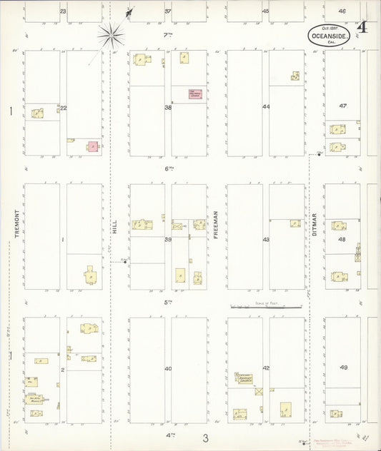 Sanborn Fire Insurance Map from Oceanside, San Diego County, California (1897), Sheet #0004 - Historic Sanborn Fire Insurance Map Print, vintage old map wall art, antique decor, genealogy gift, California California map