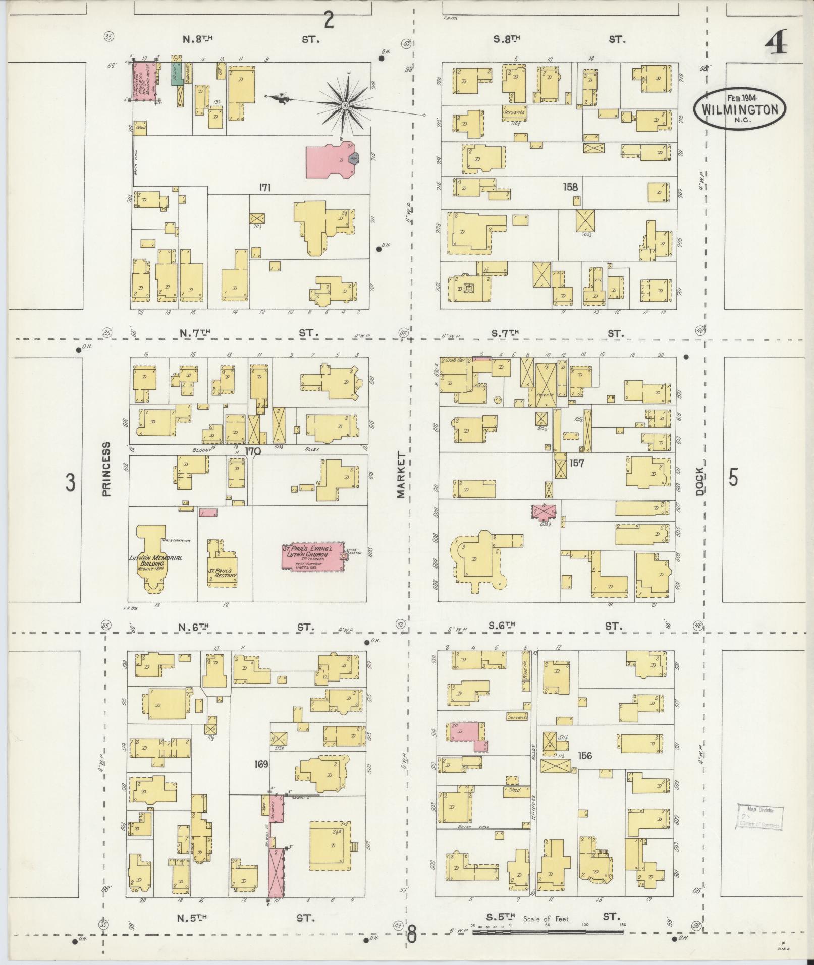 Sanborn Fire Insurance Map from Wilmington, New Hanover County, North Carolina (1904), Sheet #0004 - Complete Map Set gallery image, historic Sanborn map, vintage wall art, North Carolina North Carolina