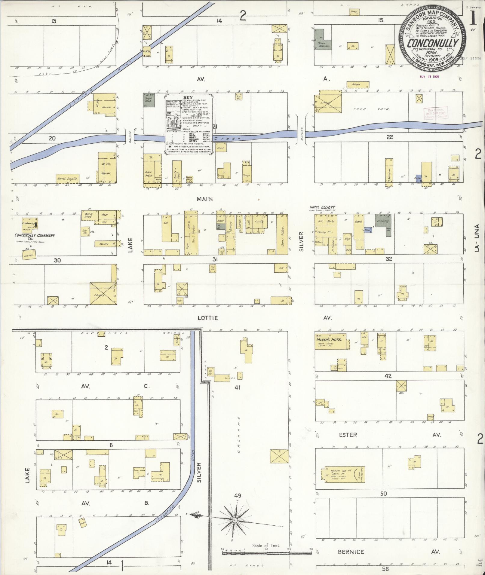 Sanborn Fire Insurance Map from Conconully, Okanogan County, Washington (1909), Sheet #0001 - Complete Map Set gallery image, historic Sanborn map, vintage wall art, Washington Washington