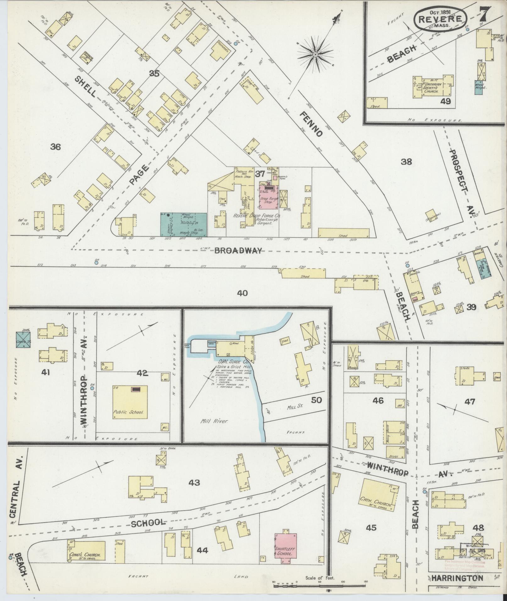 Sanborn Fire Insurance Map from Revere, Suffolk County, Massachusetts (1891), Sheet #0007 - Historic Sanborn Fire Insurance Map Print, vintage old map wall art, antique decor, genealogy gift, Massachusetts Massachusetts map