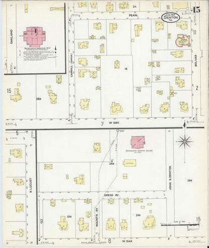 Sanborn Fire Insurance Map from Denton, Denton County, Texas (1907), Sheet #0015 - Historic Sanborn Fire Insurance Map Print, vintage old map wall art, antique decor, genealogy gift, Texas Texas map