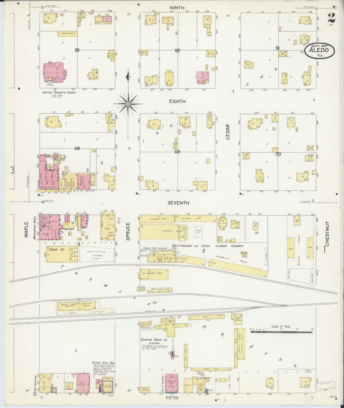 Sanborn Fire Insurance Map from Aledo, Mercer County, Illinois (1907), Sheet #0002 - Complete Map Set gallery image, historic Sanborn map, vintage wall art, Illinois Illinois
