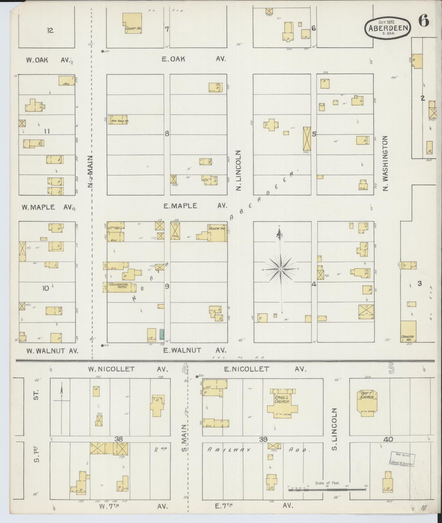 Sanborn Fire Insurance Map from Aberdeen, Brown County, South Dakota (1892), Sheet #0006 - Complete Map Set gallery image, historic Sanborn map, vintage wall art, South Dakota South Dakota