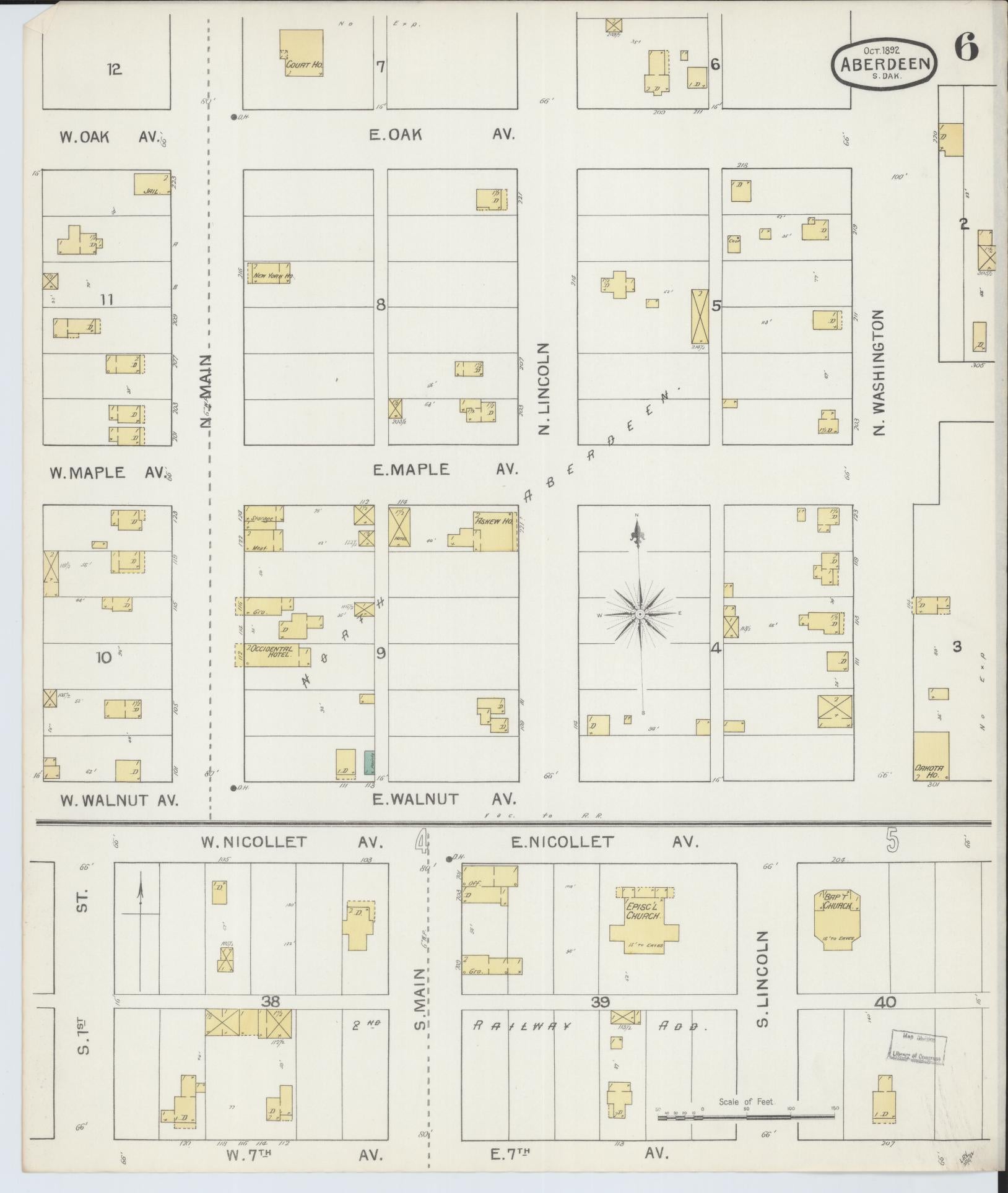 Sanborn Fire Insurance Map from Aberdeen, Brown County, South Dakota (1892), Sheet #0006 - Complete Map Set gallery image, historic Sanborn map, vintage wall art, South Dakota South Dakota
