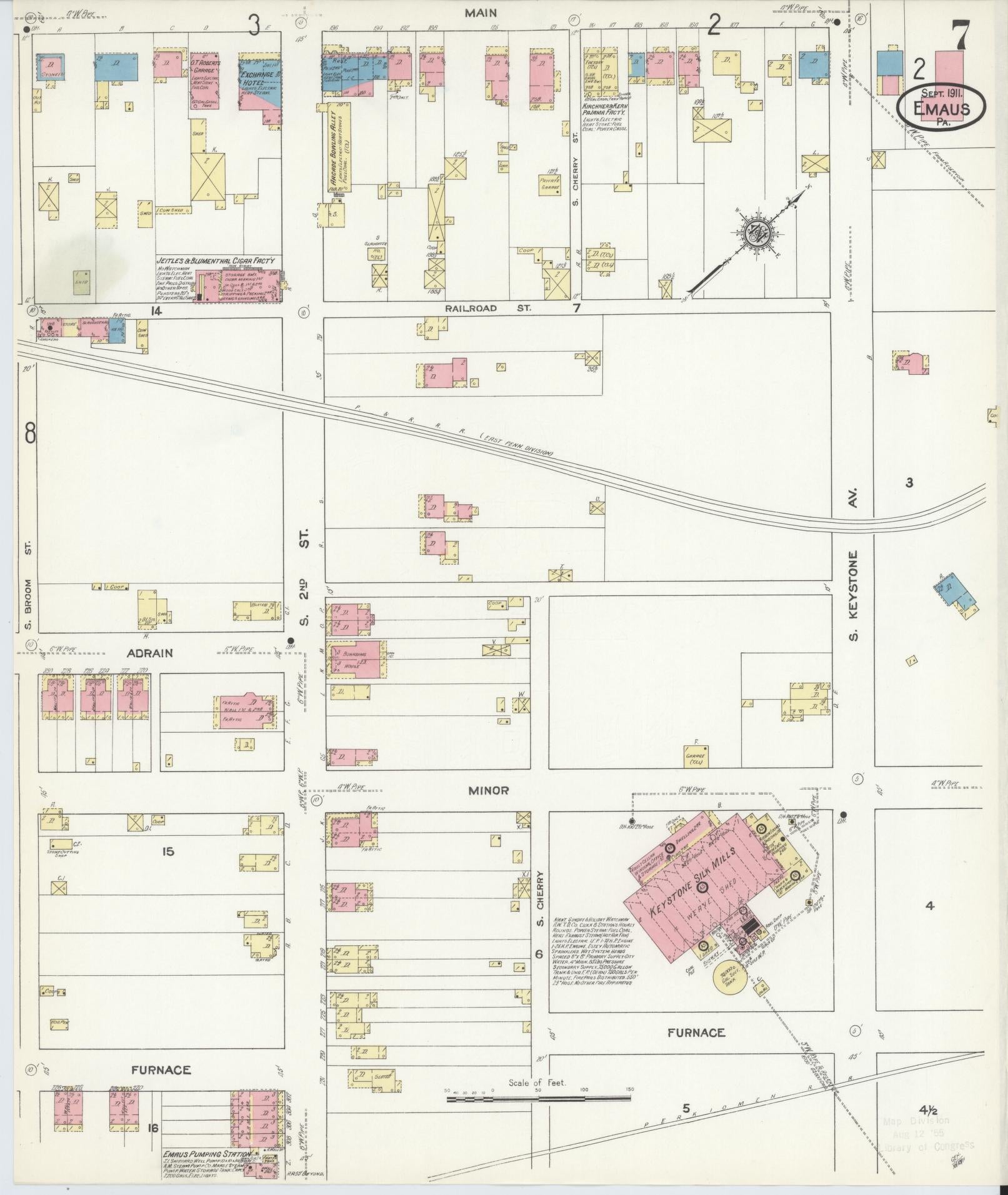 Sanborn Fire Insurance Map from Emaus, Lehigh County, Pennsylvania (1911), Sheet #0007 - Historic Sanborn Fire Insurance Map Print, vintage old map wall art, antique decor, genealogy gift, Pennsylvania Pennsylvania map