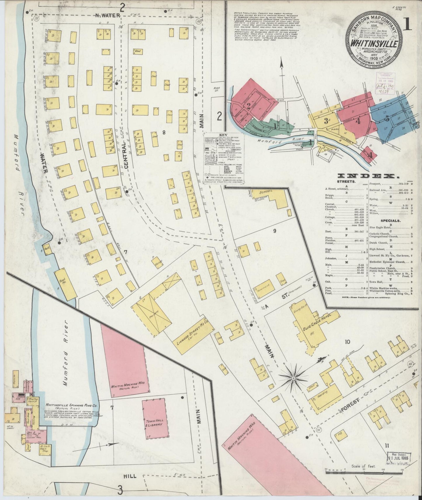Sanborn Fire Insurance Map from Whitinsville, Worcester County, Massachusetts (1903), Sheet #0001 - Historic Sanborn Fire Insurance Map Print, vintage old map wall art, antique decor, genealogy gift, Massachusetts Massachusetts map