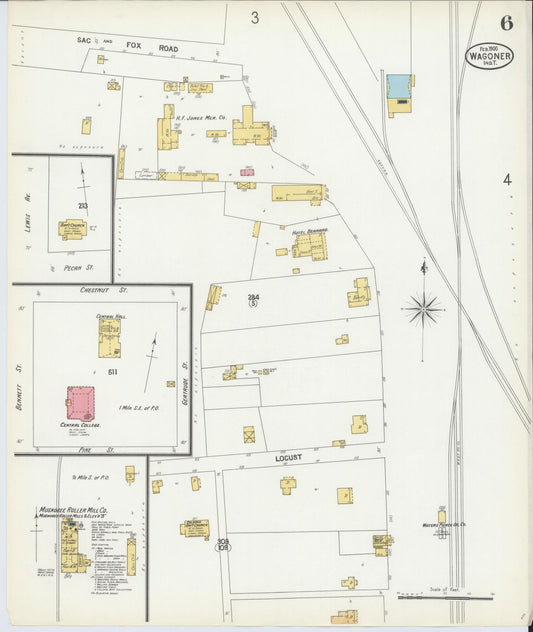 Sanborn Fire Insurance Map from Wagoner, Wagoner County, Oklahoma (1900), Sheet #0006 - Historic Sanborn Fire Insurance Map Print, vintage old map wall art, antique decor, genealogy gift, Oklahoma Oklahoma map