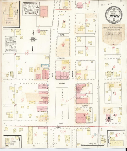Sanborn Fire Insurance Map from Lineville, Wayne County, Iowa (1932), Sheet #0001 - Historic Sanborn Fire Insurance Map Print, vintage old map wall art
