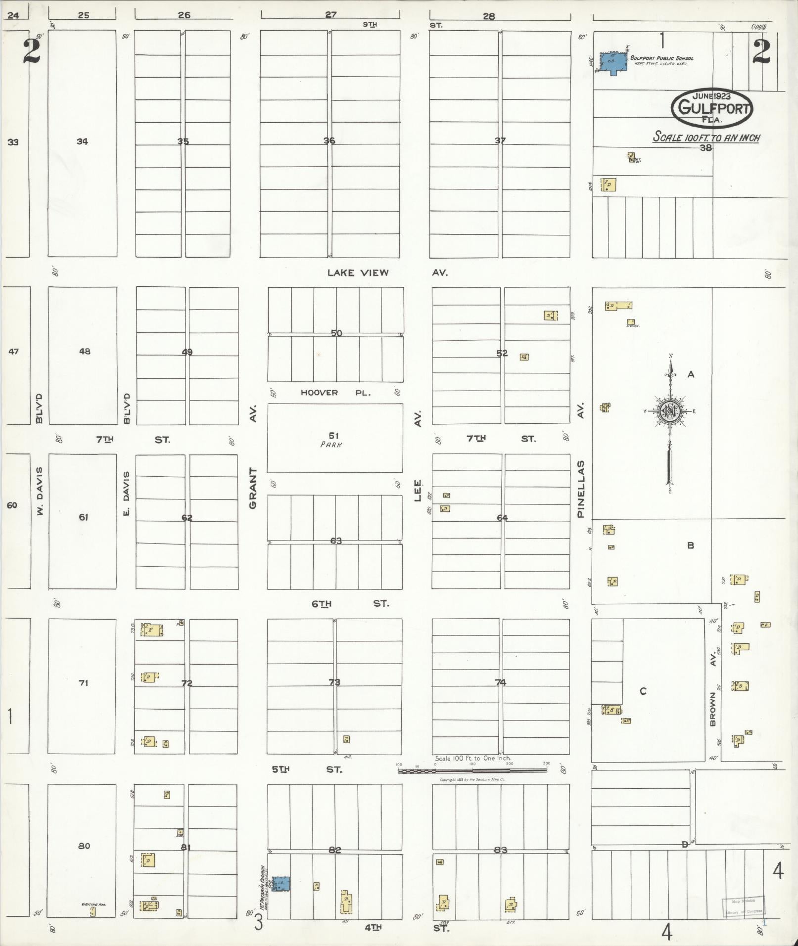 Sanborn Fire Insurance Map from Gulfport, Pinellas County, Florida (1923), Sheet #0002 - Historic Sanborn Fire Insurance Map Print, vintage old map wall art, antique decor, genealogy gift, Florida Florida map