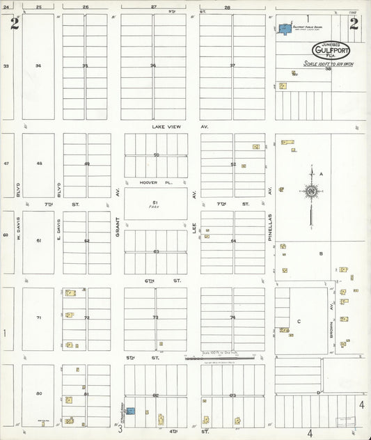 Sanborn Fire Insurance Map from Gulfport, Pinellas County, Florida (1923), Sheet #0002 - Historic Sanborn Fire Insurance Map Print, vintage old map wall art, antique decor, genealogy gift, Florida Florida map