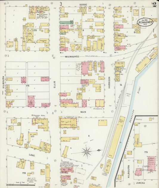 Sanborn Fire Insurance Map from Kewaunee, Kewaunee County, Wisconsin (1898), Sheet #0002 - Historic Sanborn Fire Insurance Map Print, vintage old map wall art, antique decor, genealogy gift, Wisconsin Wisconsin map