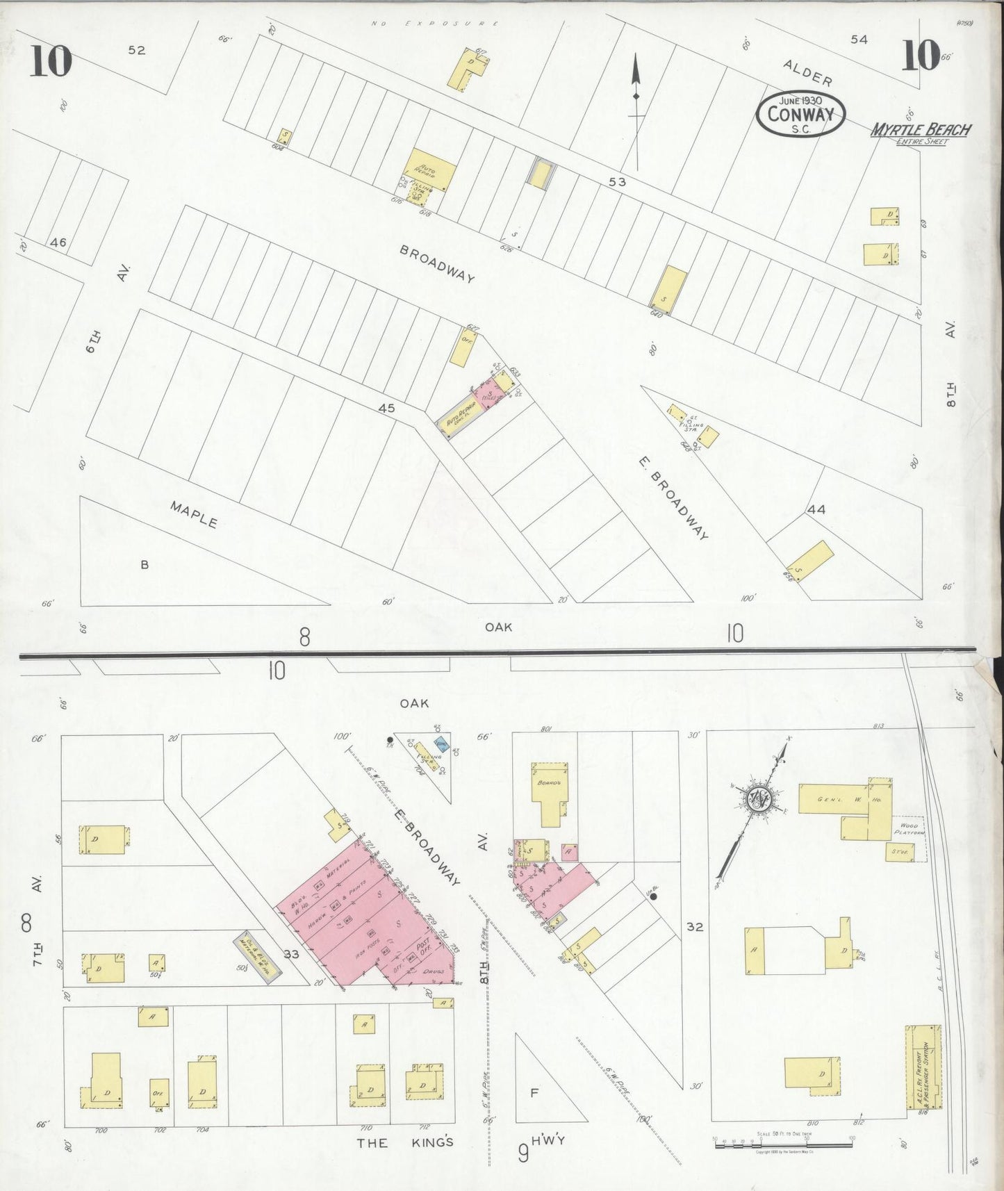 Sanborn Fire Insurance Map from Conway, Horry County, South Carolina (1930), Sheet #0010 - Complete Map Set gallery image, historic Sanborn map, vintage wall art, South Carolina South Carolina