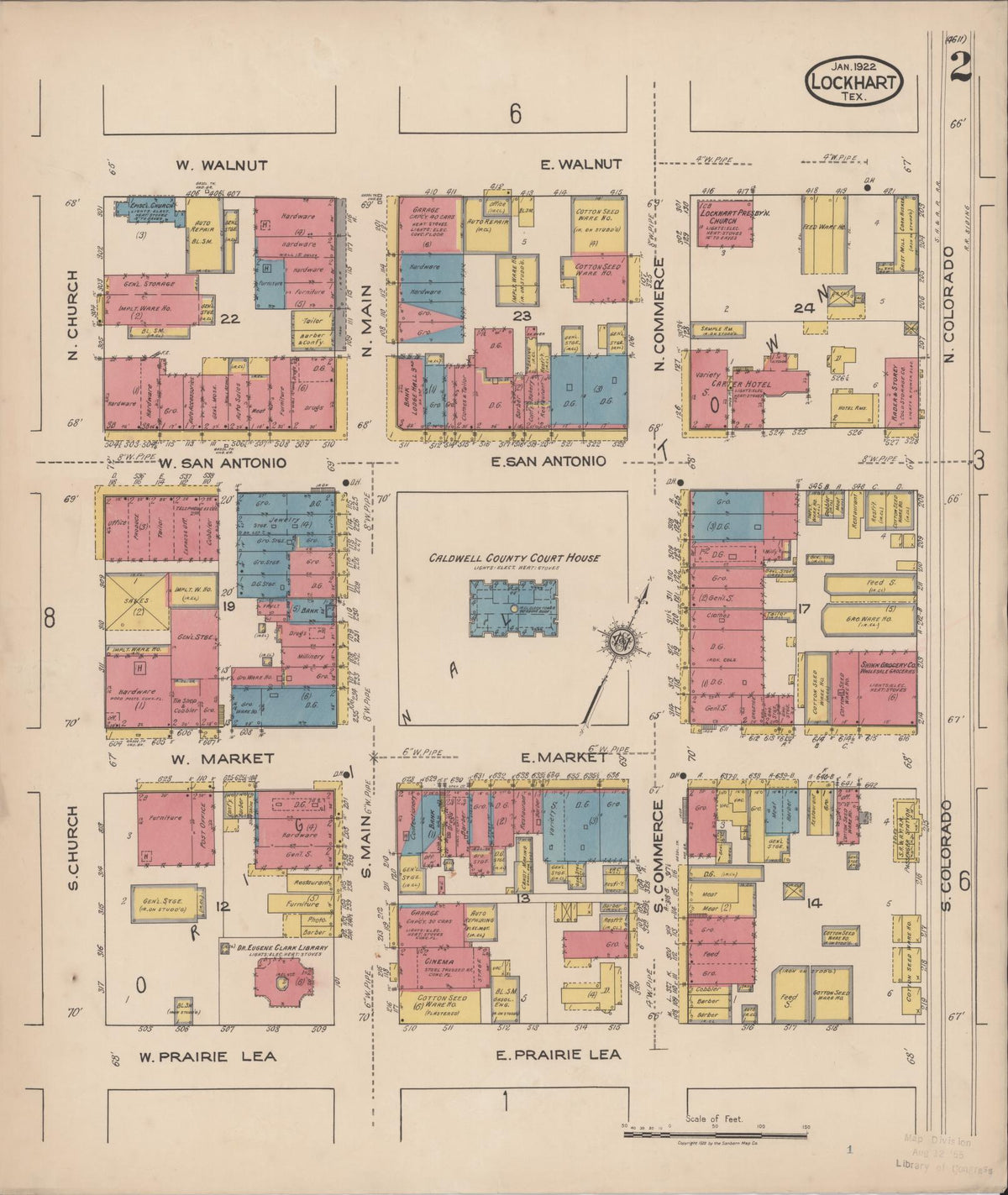 Sanborn Fire Insurance Map from Lockhart, Caldwell County, Texas (1922), Sheet #0002 - Complete Map Set gallery image, historic Sanborn map, vintage wall art, Texas Texas