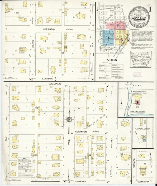 Sanborn Fire Insurance Map from Woodbine, Harrison County, Iowa (1913), Sheet #0001 - Historic Sanborn Fire Insurance Map Print, vintage old map wall art