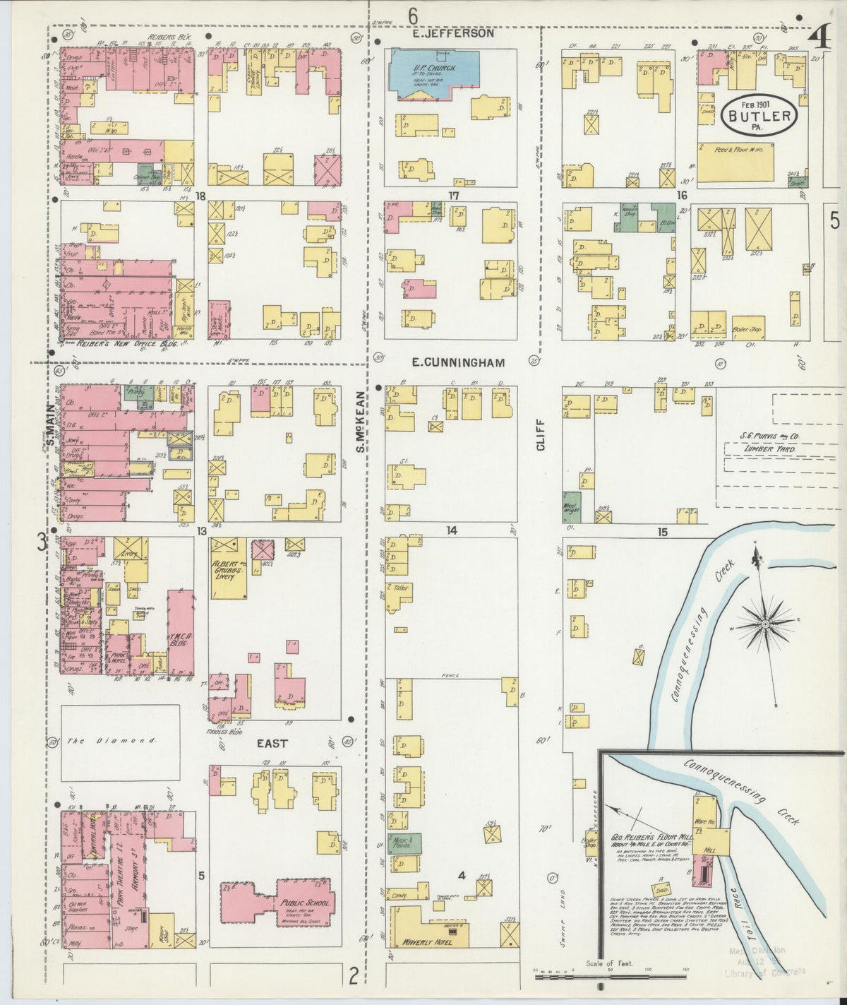 Sanborn Fire Insurance Map from Butler, Butler County, Pennsylvania (1901), Sheet #0004 - Complete Map Set gallery image, historic Sanborn map, vintage wall art, Pennsylvania Pennsylvania