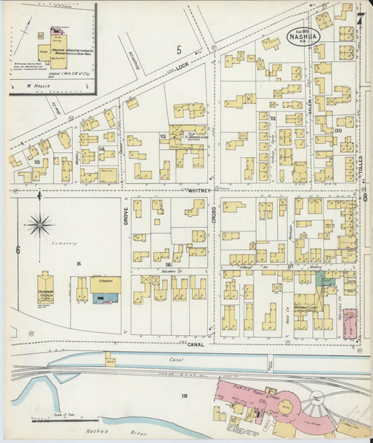 Sanborn Fire Insurance Map from Nashua, Hillsborough County, New Hampshire (1902), Sheet #0007 - Historic Sanborn Fire Insurance Map Print, vintage old map wall art, antique decor, genealogy gift, New Hampshire New Hampshire map