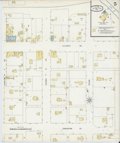 Sanborn Fire Insurance Map from Vinita, Craig County, Oklahoma (1896), Sheet #0005 - Complete Map Set gallery image, historic Sanborn map, vintage wall art, Oklahoma Oklahoma
