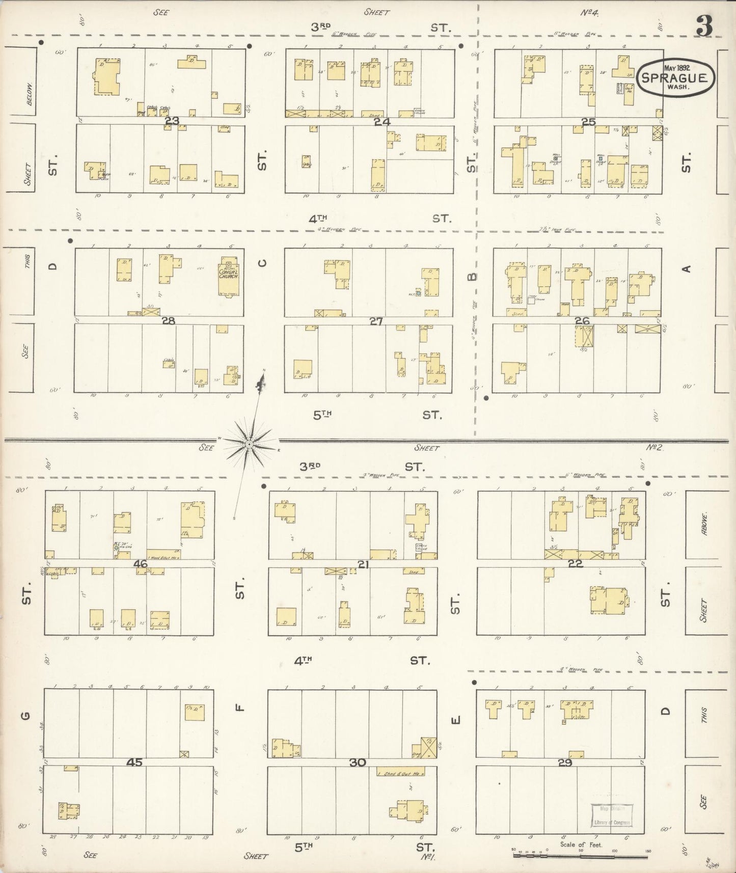 Sanborn Fire Insurance Map from Sprague, Lincoln County, Washington (1892), Sheet #0003 - Complete Map Set gallery image, historic Sanborn map, vintage wall art, Washington Washington
