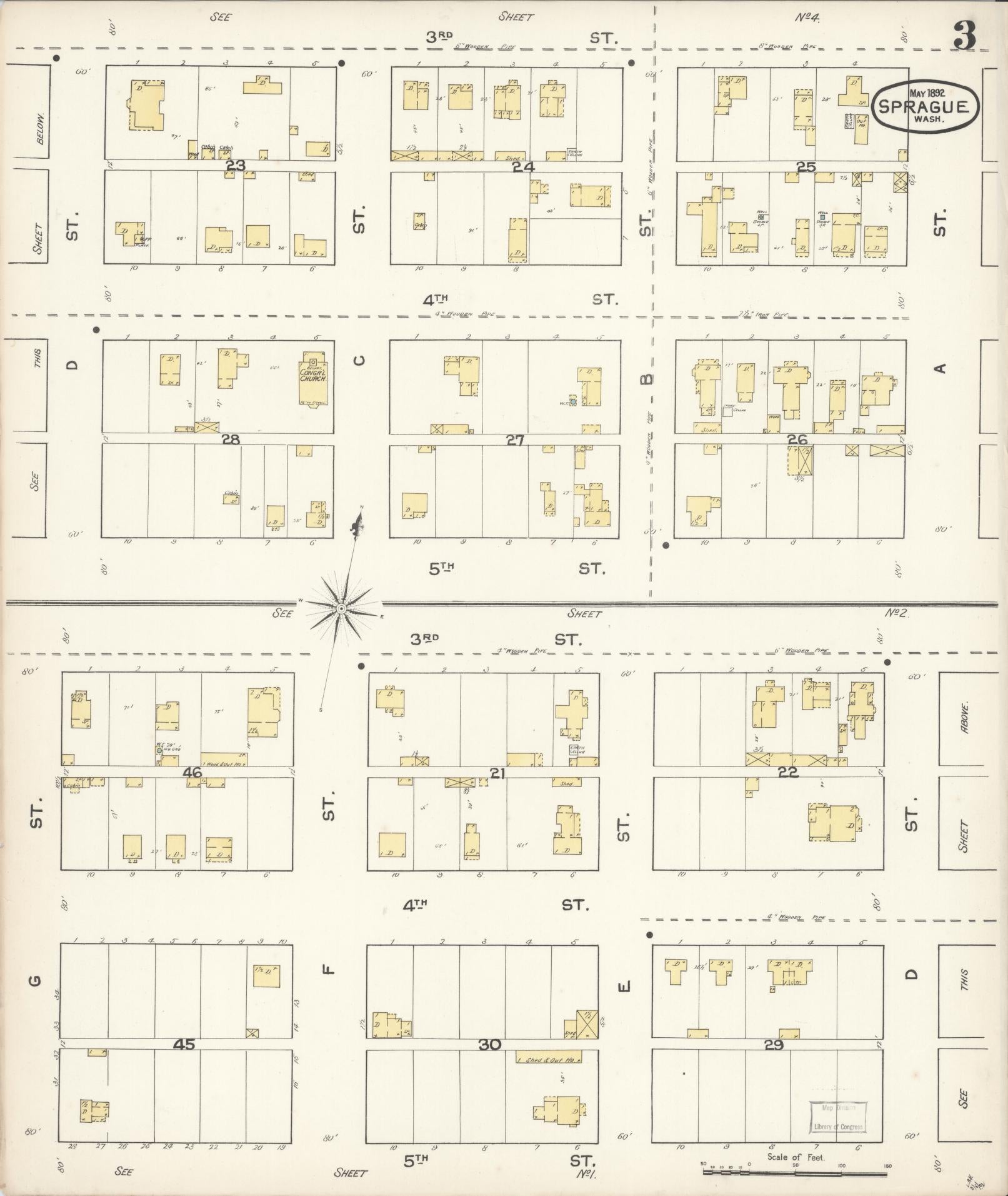 Sanborn Fire Insurance Map from Sprague, Lincoln County, Washington (1892), Sheet #0003 - Complete Map Set gallery image, historic Sanborn map, vintage wall art, Washington Washington