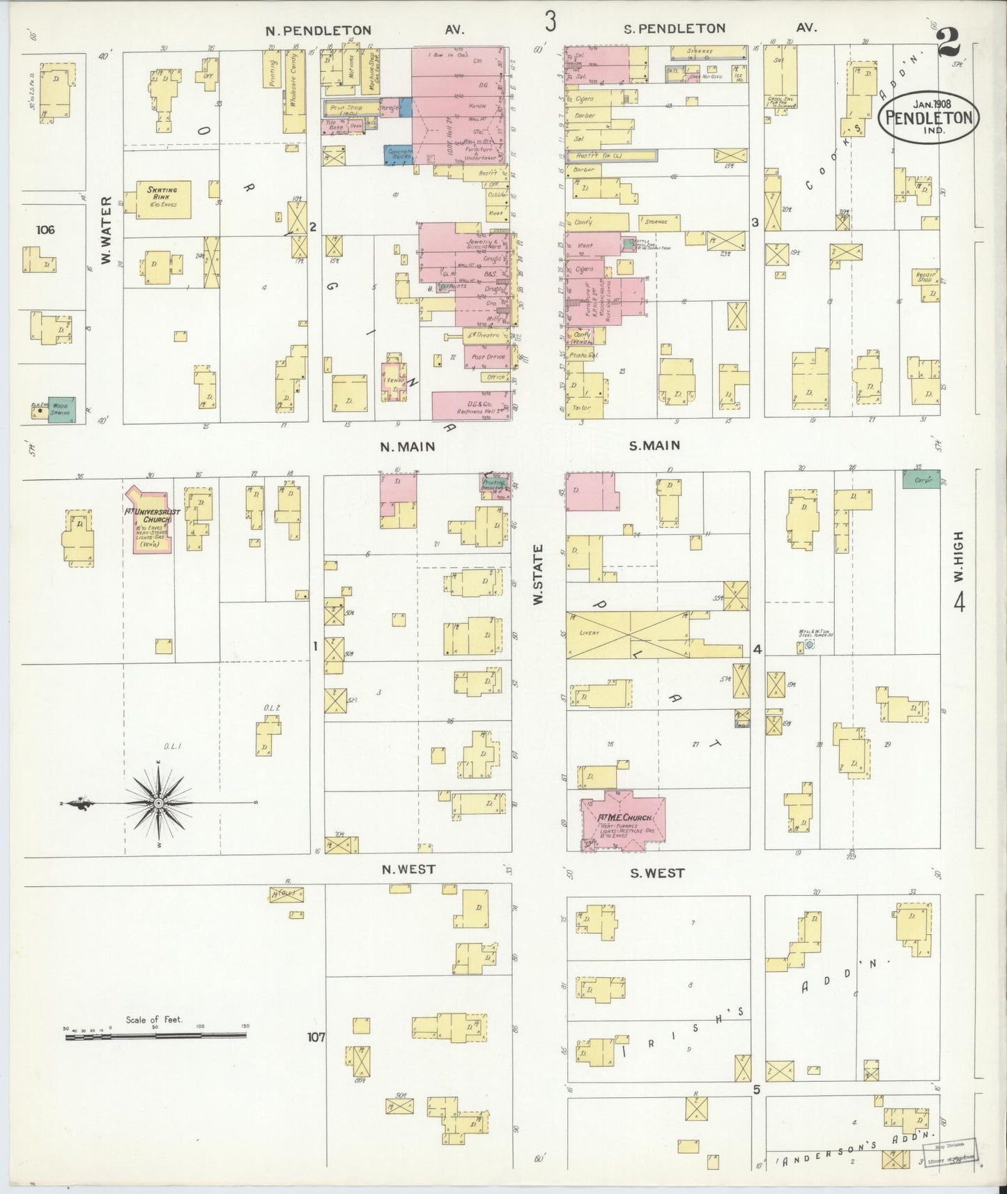 Sanborn Fire Insurance Map from Pendleton, Madison County, Indiana (1908), Sheet #0002 - Complete Map Set gallery image, historic Sanborn map, vintage wall art, Indiana Indiana