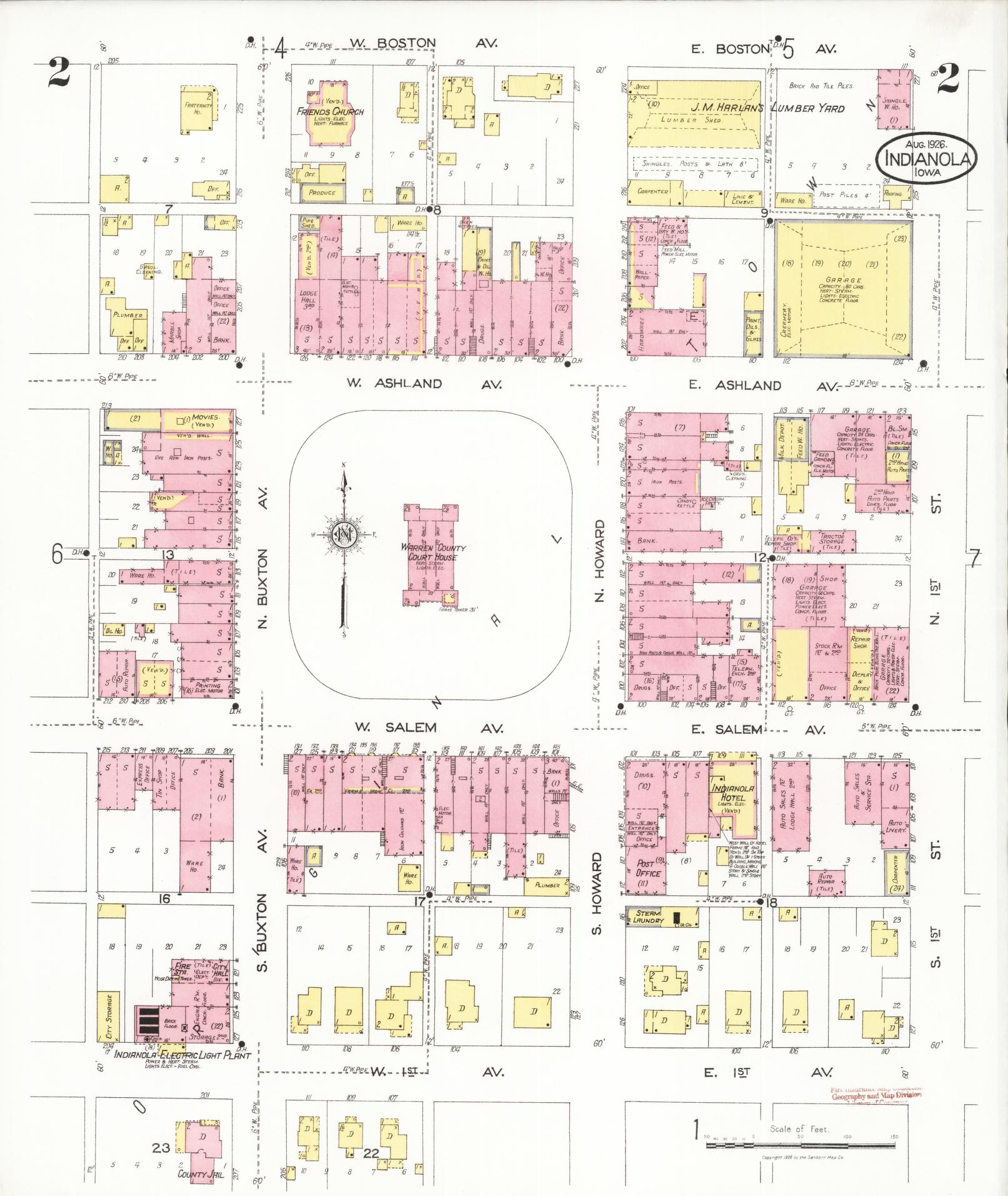 Sanborn Fire Insurance Map from Indianola, Warren County, Iowa (1918), Sheet #0002 - Historic Sanborn Fire Insurance Map Print, vintage old map wall art