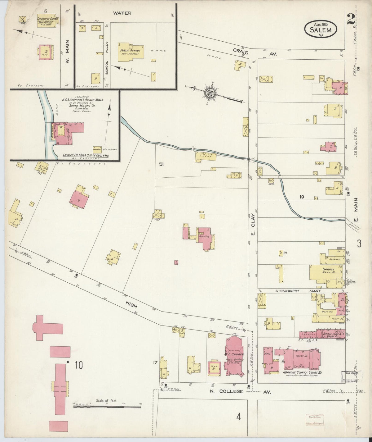 Sanborn Fire Insurance Map from Salem, Independent Cities, Virginia (1913), Sheet #0002 - Complete Map Set gallery image, historic Sanborn map, vintage wall art, Virginia Virginia