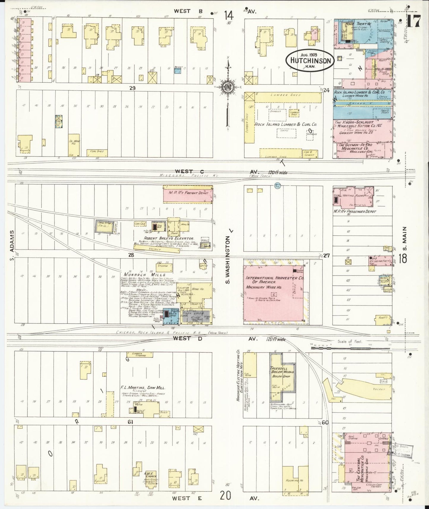 Sanborn Fire Insurance Map from Hutchinson, Reno County, Kansas (1909), Sheet #0017 - Complete Map Set gallery image, historic Sanborn map, vintage wall art, Kansas Kansas