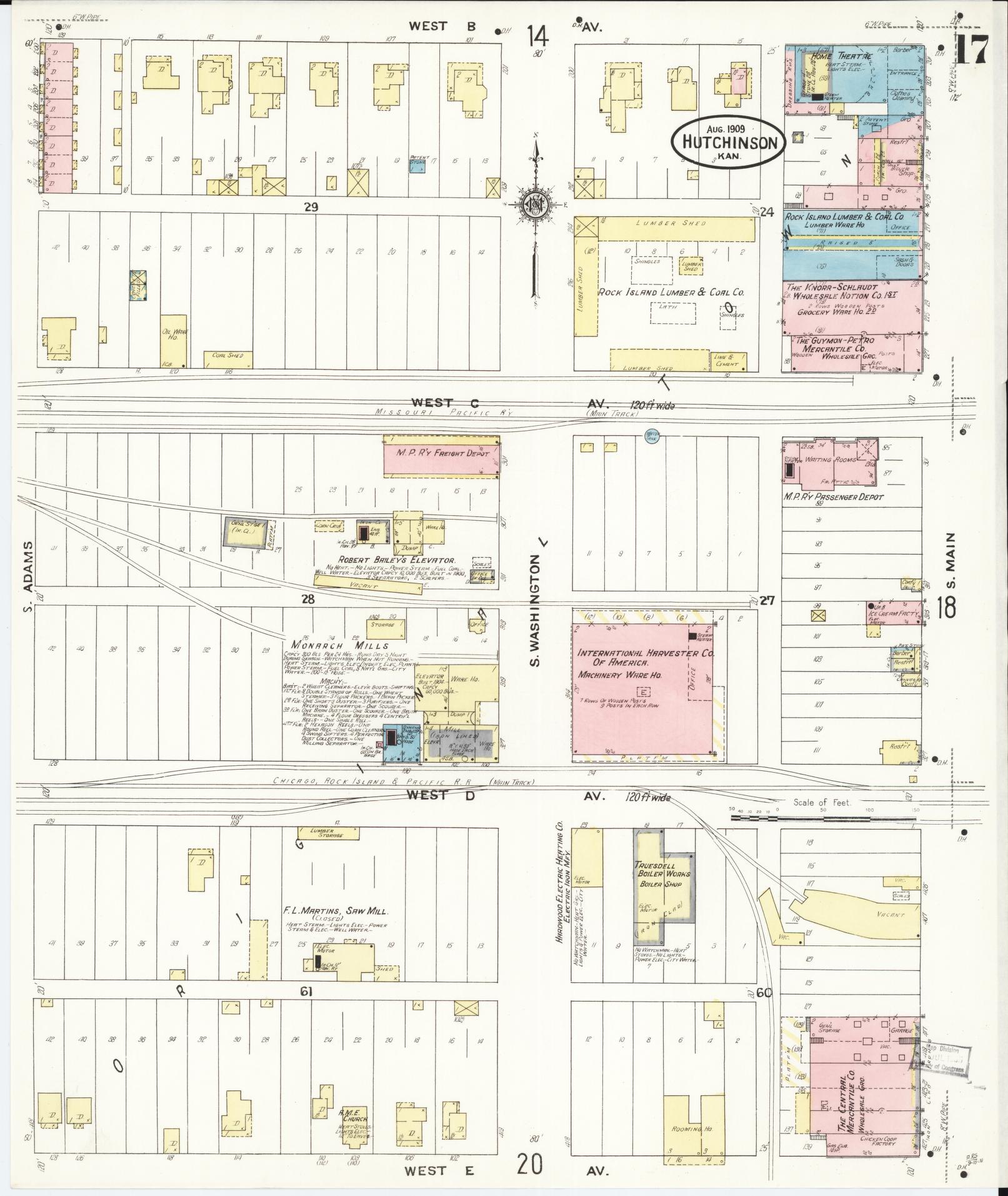 Sanborn Fire Insurance Map from Hutchinson, Reno County, Kansas (1909), Sheet #0017 - Complete Map Set gallery image, historic Sanborn map, vintage wall art, Kansas Kansas
