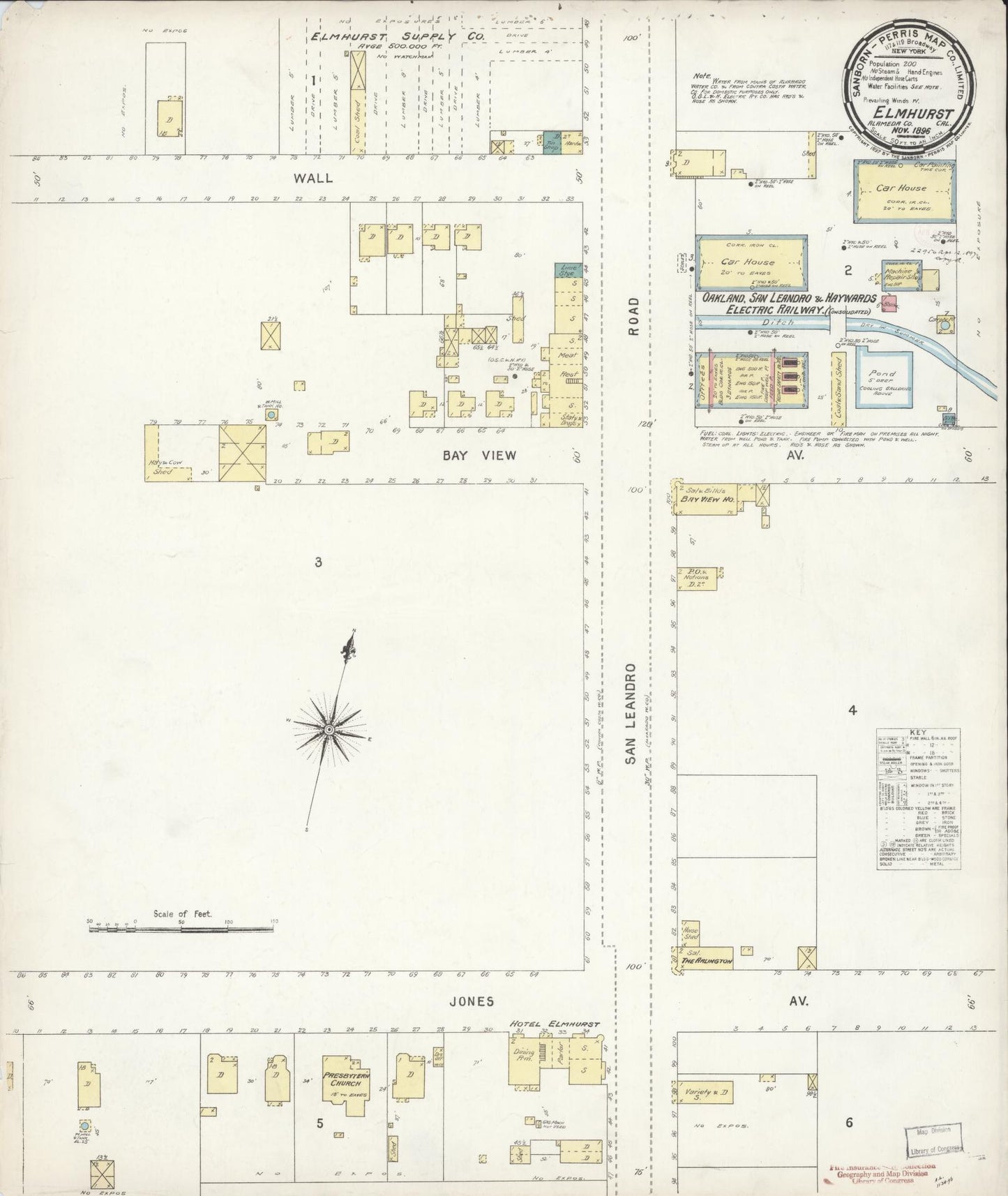 Sanborn Fire Insurance Map from Elmhurst, Alameda County, California (1896), Sheet #0001 - Historic Sanborn Fire Insurance Map Print, vintage old map wall art, antique decor, genealogy gift, California California map