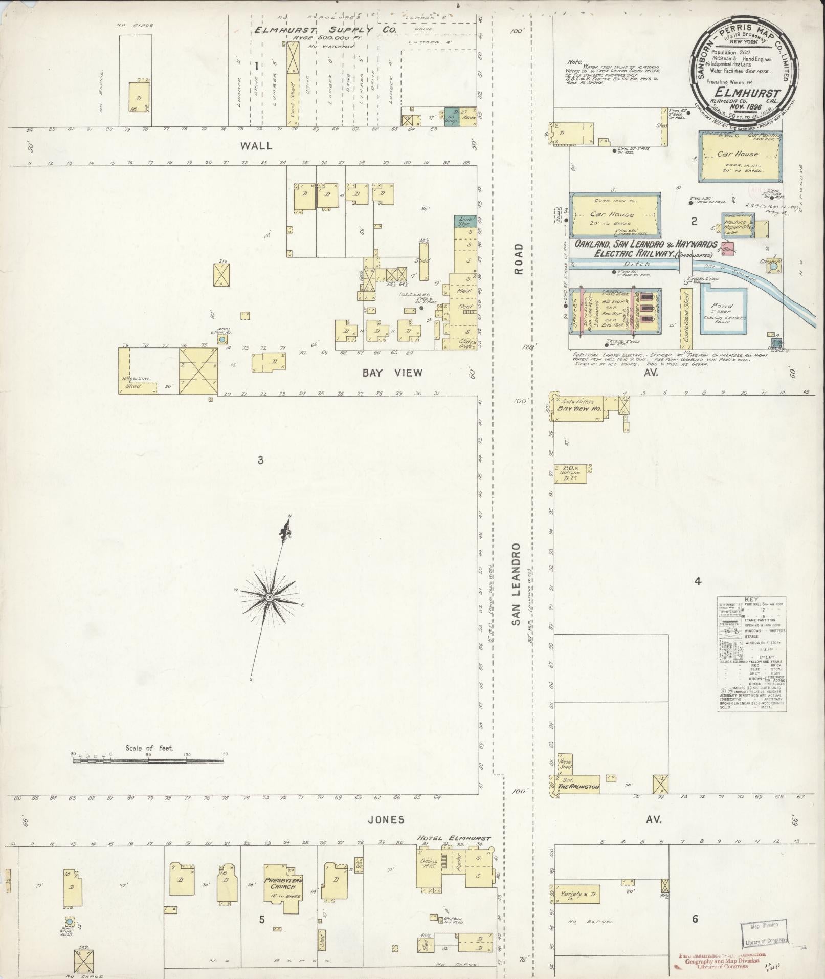 Sanborn Fire Insurance Map from Elmhurst, Alameda County, California (1896), Sheet #0001 - Historic Sanborn Fire Insurance Map Print, vintage old map wall art, antique decor, genealogy gift, California California map