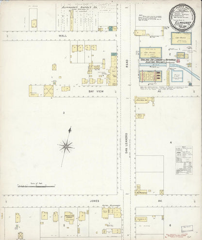 Sanborn Fire Insurance Map from Elmhurst, Alameda County, California (1896), Sheet #0001 - Historic Sanborn Fire Insurance Map Print, vintage old map wall art, antique decor, genealogy gift, California California map
