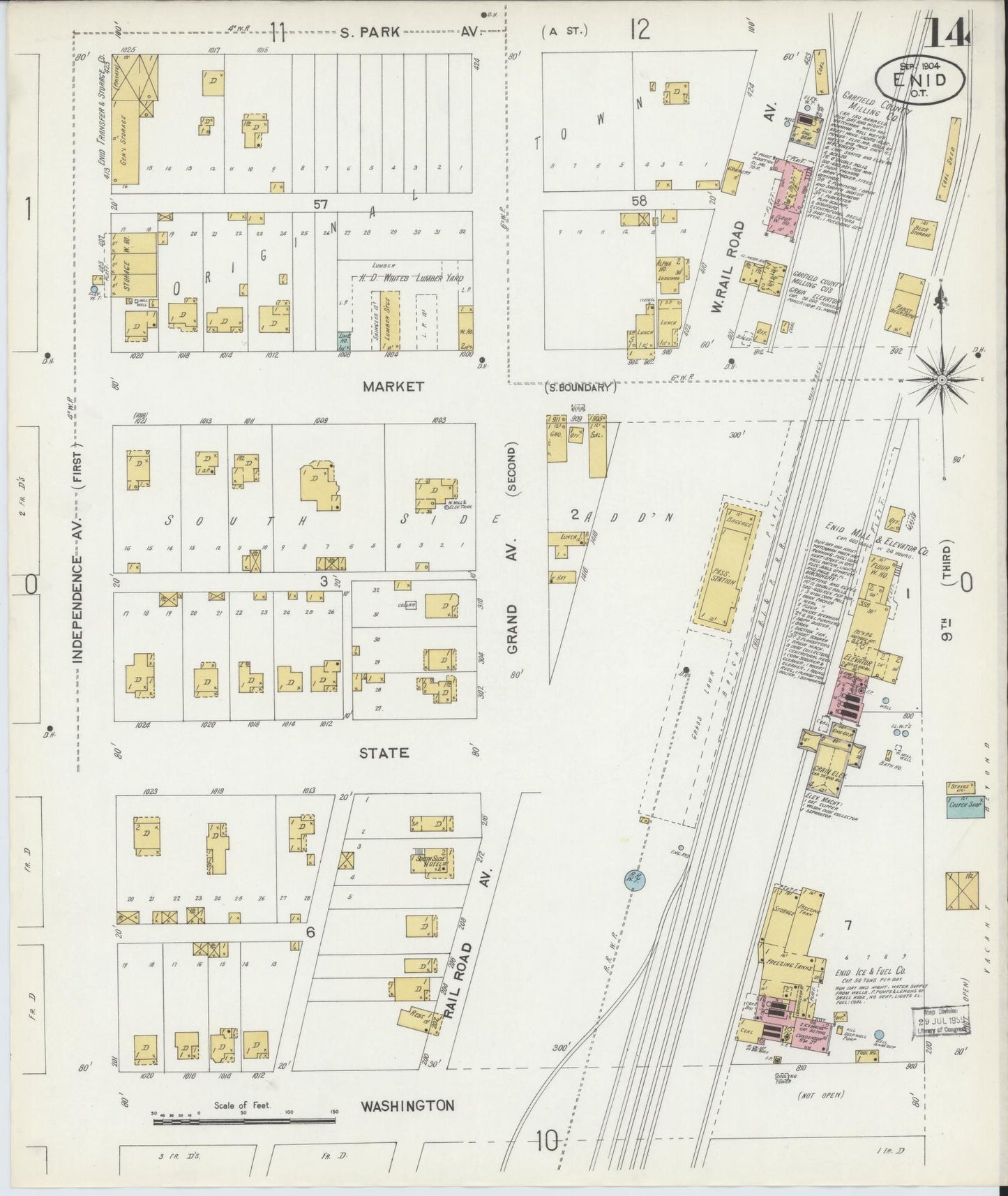Sanborn Fire Insurance Map from Enid, Garfield County, Oklahoma (1904), Sheet #0014 - Historic Sanborn Fire Insurance Map Print, vintage old map wall art, antique decor, genealogy gift, Oklahoma Oklahoma map