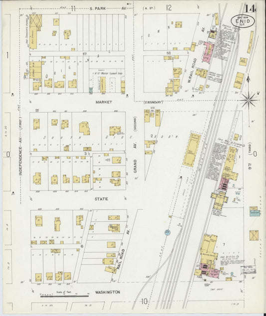 Sanborn Fire Insurance Map from Enid, Garfield County, Oklahoma (1904), Sheet #0014 - Historic Sanborn Fire Insurance Map Print, vintage old map wall art, antique decor, genealogy gift, Oklahoma Oklahoma map